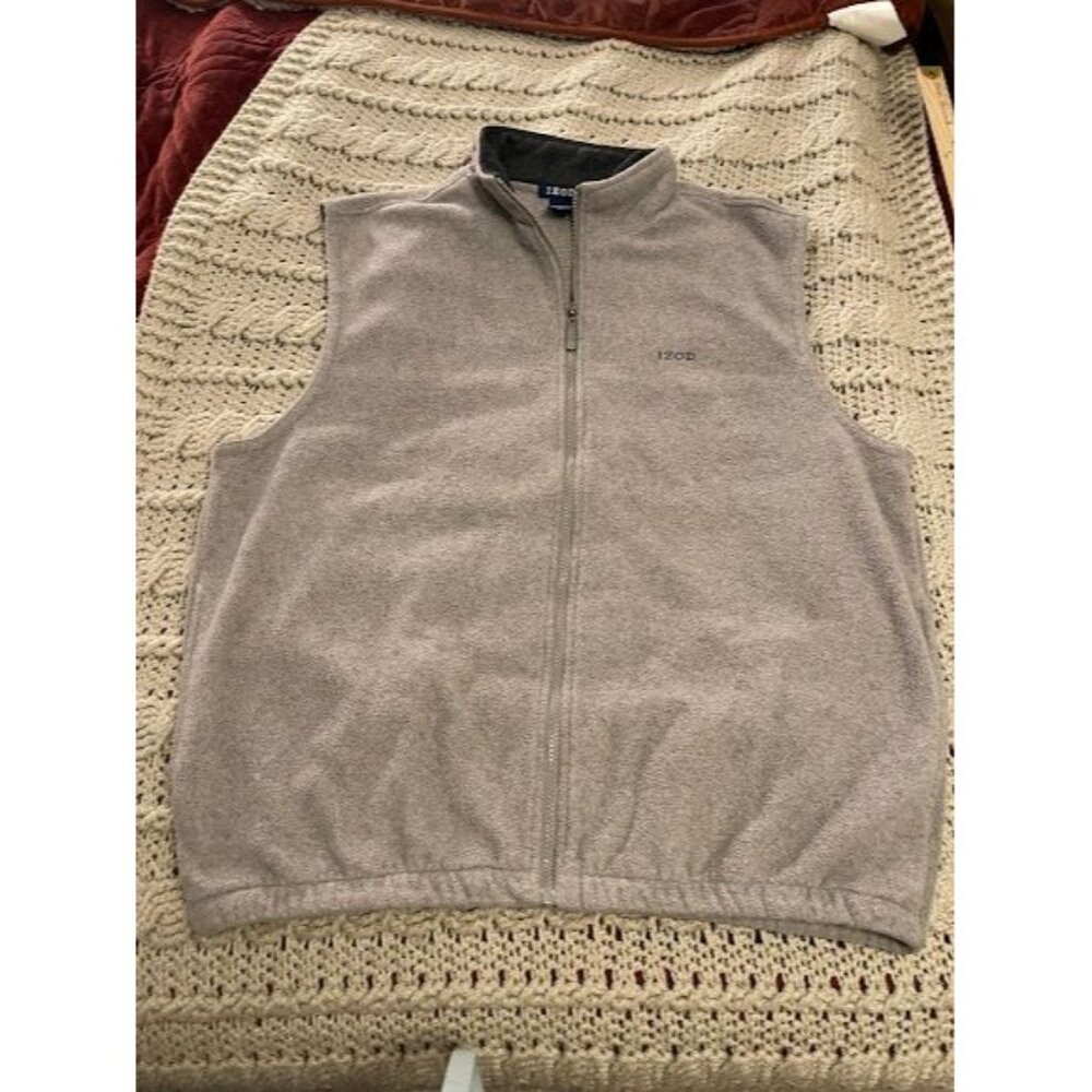 Izod Mens Gray Fleece Vest Zip-Up Sleeveless Jacket L Size